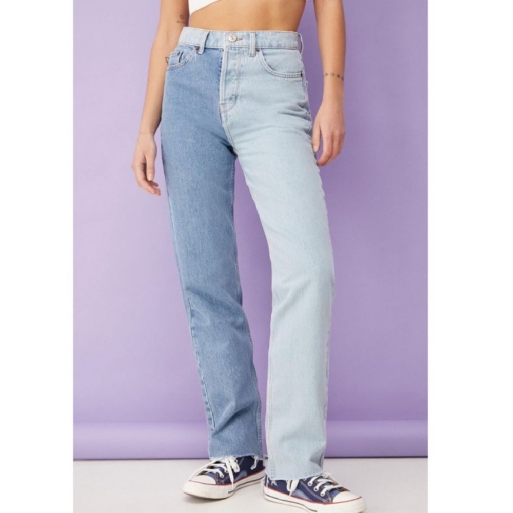 BDG URBAN OUTFITTERS Two-Tone Pax High Waist Straight Leg Jeans Summer Blue 28